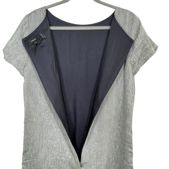 Theory Structured T Twill Linen Short Sleeve Midi Shift Dress Gray Size L Lined - Picture 5 of 16